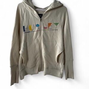 Hurley Cream Zip-Up Hoodie with Multicolor Geometric Logo
